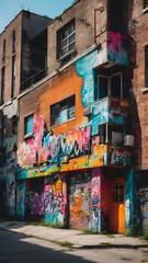 Fototapeta premium Venture into the heart of the city to capture the raw beauty of urban environments. Look for graffiti-covered walls, abandoned buildings, and bustling street scenes.