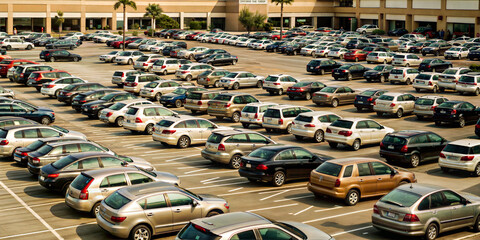 Cars parked in large parking lot