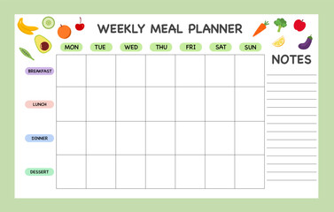 Weekly meal planner design template vector.