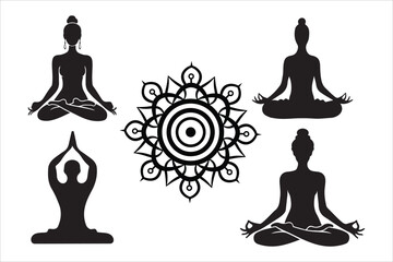 Collection of Meditation or Yoga silhouettes vector