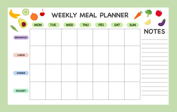 Weekly meal planner design template vector.