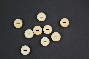 round stick with negative or minus icon. Positive or negative business choice. Advantages and...