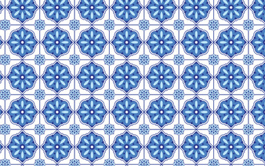 Decorative mosaic flower blue color seamless pattern 016.eps