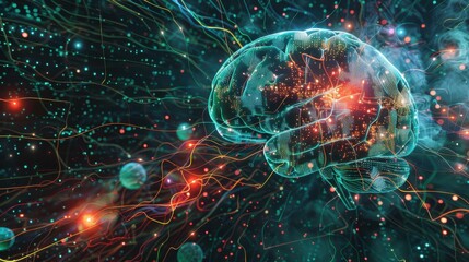 A vibrant digital rendering of a brain with neural connections illuminated in various colors, symbolizing the complexity and interconnectivity of neural networks.