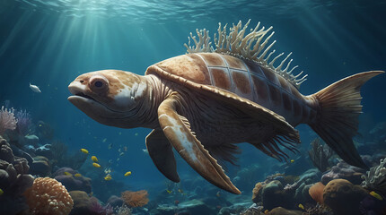 Obraz premium Imaginative underwater fantasy scenes, combining elements of marine life with fantastical creatures and settings