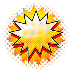 A yellow and red comic book speech bubble with a white interior and a black outline on a white background. Generative AI