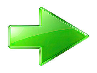 A single, glossy green right arrow isolated on a white background. Generative AI