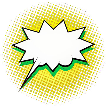 A white speech bubble with a green outline, set against a yellow dotted background. Generative AI