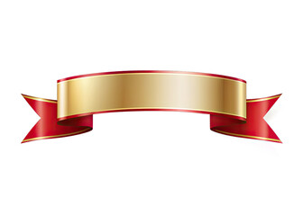 A red and gold ribbon banner isolated on a white background. The banner is curled at the ends and has a blank space in the middle. Generative AI
