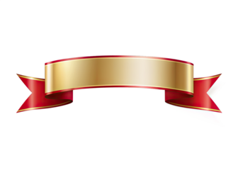 A red and gold ribbon banner isolated on a white background. The banner is curled at the ends and has a blank space in the middle. Generative AI
