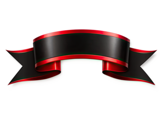 A black and red ribbon banner, isolated on a white background. The banner is curved, with the ends pointing down. Generative AI