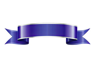 A blue ribbon banner with a silver trim is isolated on a white background. The banner is curved and has a blank space in the center for text. Generative AI