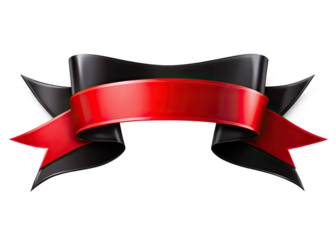 A black and red ribbon banner isolated on a white background. The banner is curved and flowing, perfect for adding a touch of elegance to any design. Generative AI