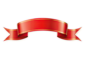 A red ribbon banner with gold trim, isolated on a white background. The banner is curved and has a slight sheen. Generative AI