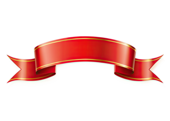 A red ribbon banner with gold trim, isolated on a white background. The banner is curved and has a slight sheen. Generative AI