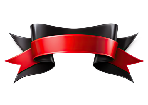 A black and red ribbon banner isolated on a white background. The banner is curved and flowing, perfect for adding a touch of elegance to any design. Generative AI