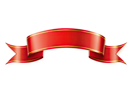 A red ribbon banner with gold trim, isolated on a white background. The banner is curved and has a slight sheen. Generative AI