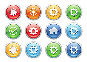 Twelve circular icons with various settings symbols, isolated on a white background. Generative AI