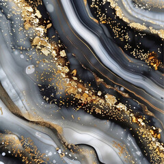 Black Ink & Golden Splashes Background 