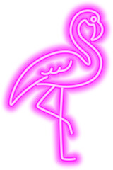 Abstract pink flamingo bird, neon glowing illustration. Minimalistic pink neon glowing line design. © AnnaPa