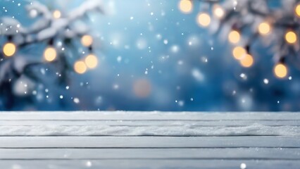 Festive Chrismas Snowy Wooden Background. Made with Generative AI Technology