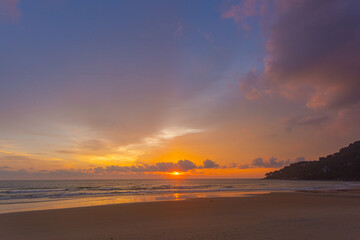 amazing sky at sunset..Scene of Colorful romantic sky sunset with cloud in sweet sky background..colorful clouds moving away rolling. .colorful clouds adorn the sky over the sea.