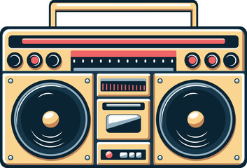 Retro radio recorder, boombox in yellow color, simple flat style illustration.