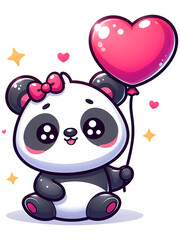 Naklejka premium Valentine's Day Panda with Heart Balloon PNG - Cute and Cuddly Panda Bear Artwork for Sublimation Printing - Transparent Image for Romantic Designs
