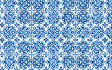 Decorative mosaic flower blue color seamless pattern 010 png