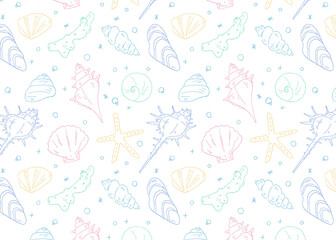 貝殻のシームレスパターン、夏らしい背景