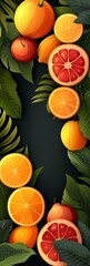 Elegant Abstract Fruit Background With Citrus and Green Leaves