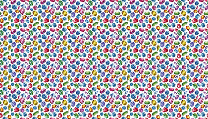 Obraz premium A pop art pattern of colorful gemstones scattered on white background, arranged in random patterns, with no clear outline or shape
