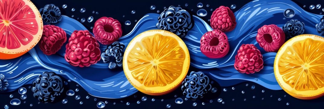 Abstract Fruit Background With Blue Swirls