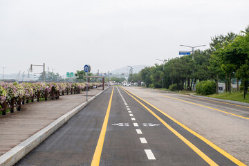 Clean bike path paved with asphalt
