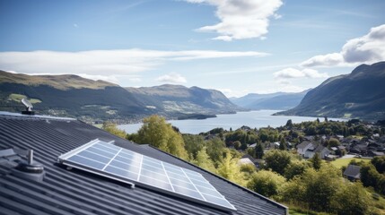 Green Living: Eco-Friendly House with Solar Panels in Picturesque Countryside Setting on a Bright Afternoon