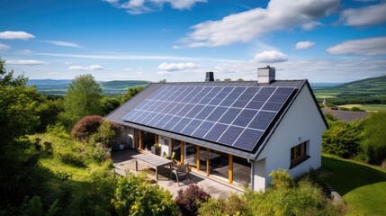 Sustainable Living: Eco-Friendly House with Solar Panels in Scenic Countryside