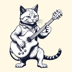 Whimsical Cat Strumming Joyful Tunes on the Guitar