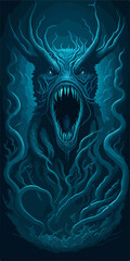 A menacing Leviathan logo, depicting a cosmic horror sea serpent emerging from dark waters, exudes an aura of otherworldly terror, perfect for an SPC emblem.