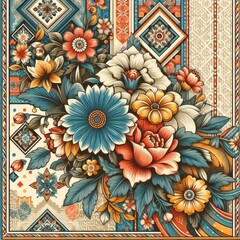 Charming Retro Style Floral and Geometric Lines Background