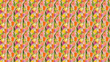 Fototapeta premium A simple tulip flower pattern with vibrant colors, featuring an oil painting