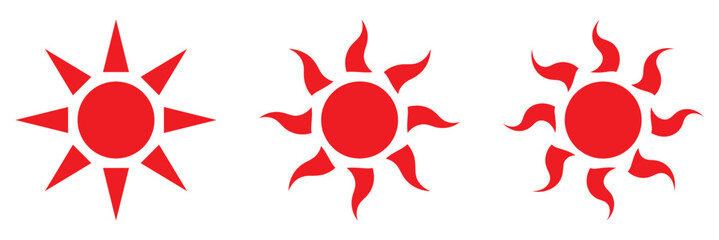 Sun icon set. Cute smiling sun icon. sun star icons collection. Summer, sunlight, nature, sky. Vector illustration isolated on white background.