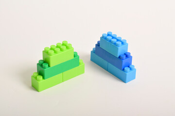 Plastic toy blocks isolated on white background. Building Blocks