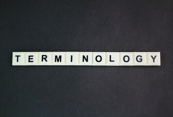 letters of the alphabet with terminology words. the body of terms used with a particular technical...