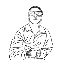 Simple raw sketch illustration black and white of a women wearing glasess.