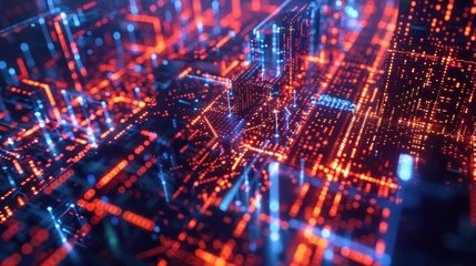 Obraz premium Digital Cityscape with Glowing Lights