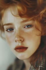 Fototapeta premium A young girl with red hair and freckles.