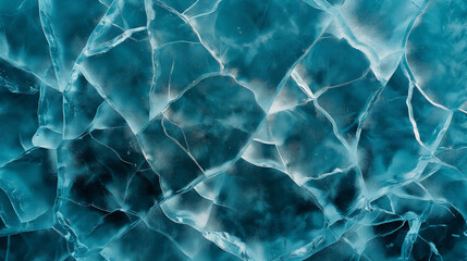 Fototapeta premium Cracked ice texture with intricate patterns in blue hues.