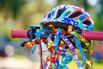 Joyful Outdoor Play, Colorful Balance Bike Handlebars and Child's Helmet
