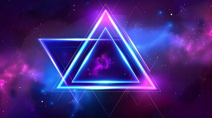 Obraz premium Abstract neon background blue glowing triangle frame purple space ultraviolet light