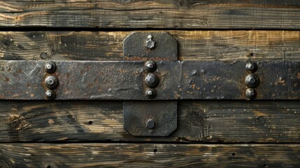 Close up of square iron on wooden background with space for text Suitable for wallpaper